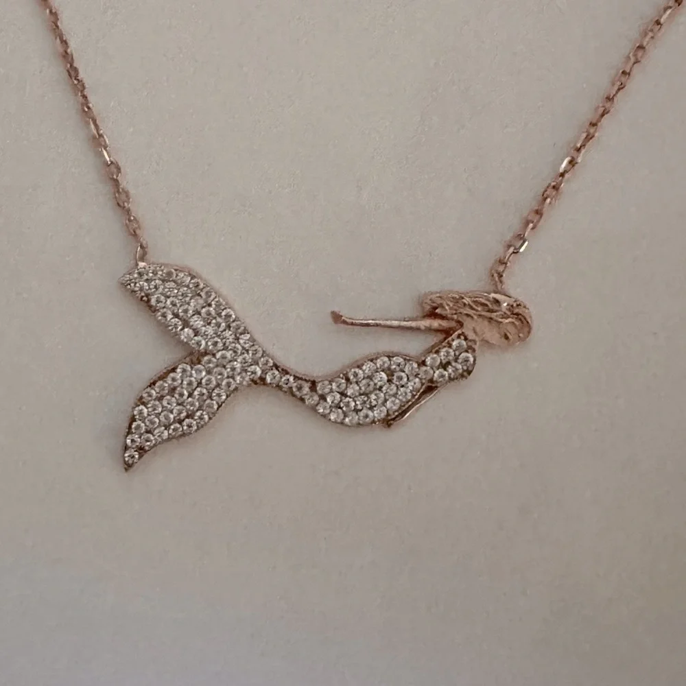 🧜‍♀️Mermaid necklace 925 silver cz 14k rose gold plated